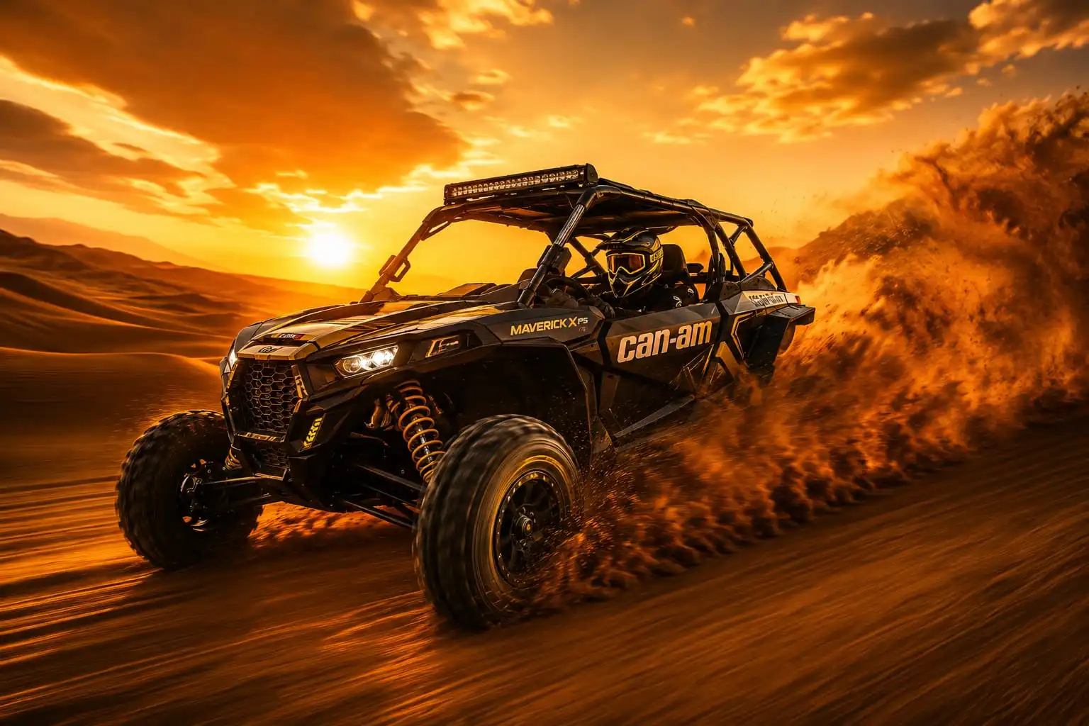 Can-Am Maverick X3 driving across Lahbab red dunes